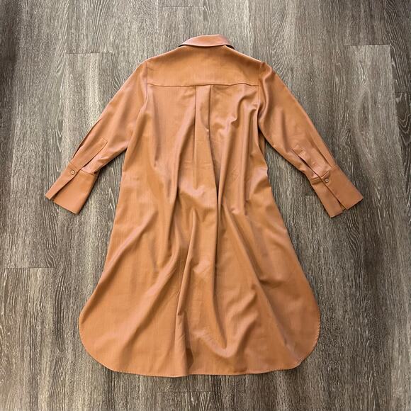 COS Wool Blend A-Line Shirt Dress Rust Brown High-Low Hem Long Sleeve Minimalist - Picture 9 of 16